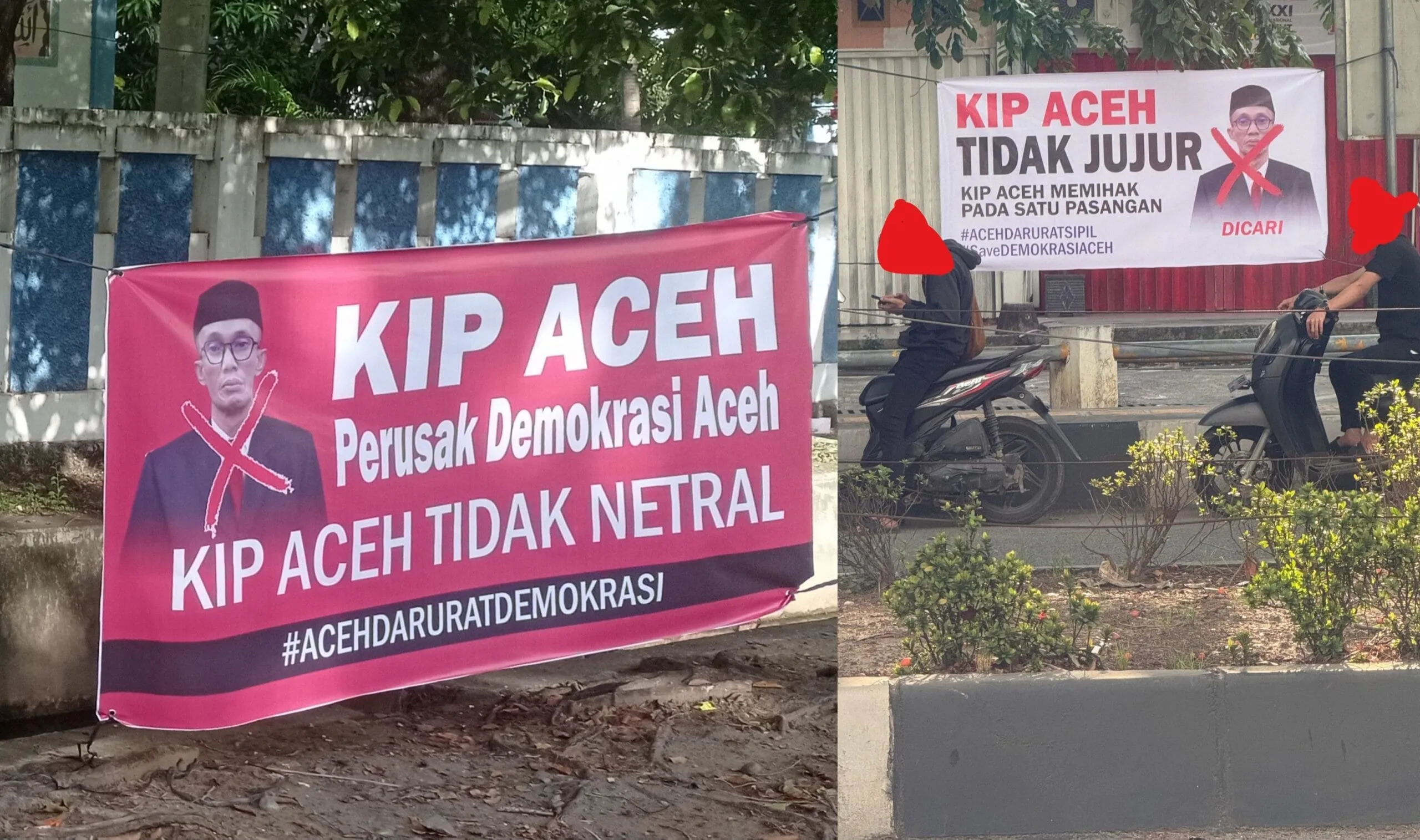 Heboh, beredar spanduk yang bertuliskan " KIP Aceh tidak jujur ".