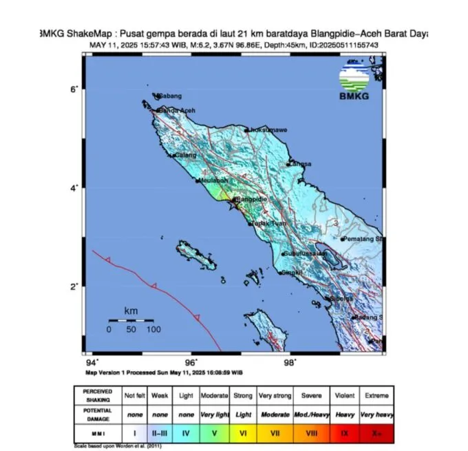 Abdya Diguncang Gempa Magnitudo 6,2
