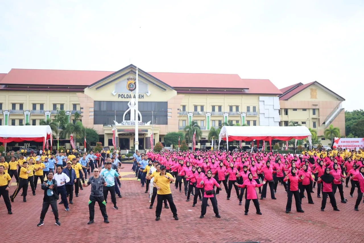 Polda Aceh Gelar Olahraga Bersama Rangka Meriahkan Hari Bhayangkara Ke-79