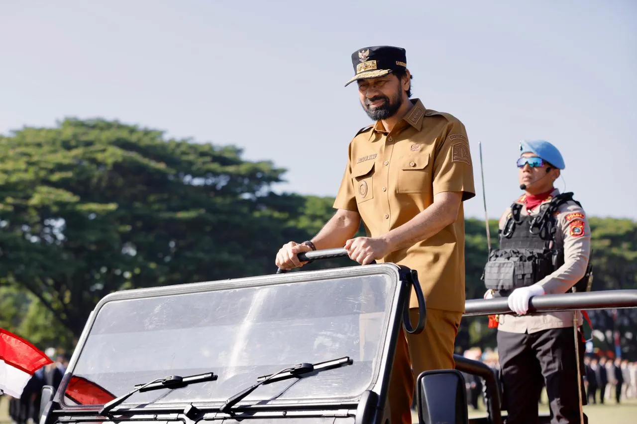 Mualem Jadi Inspektur Upacara HUT Bhayangkara ke-79 di Blang Padang